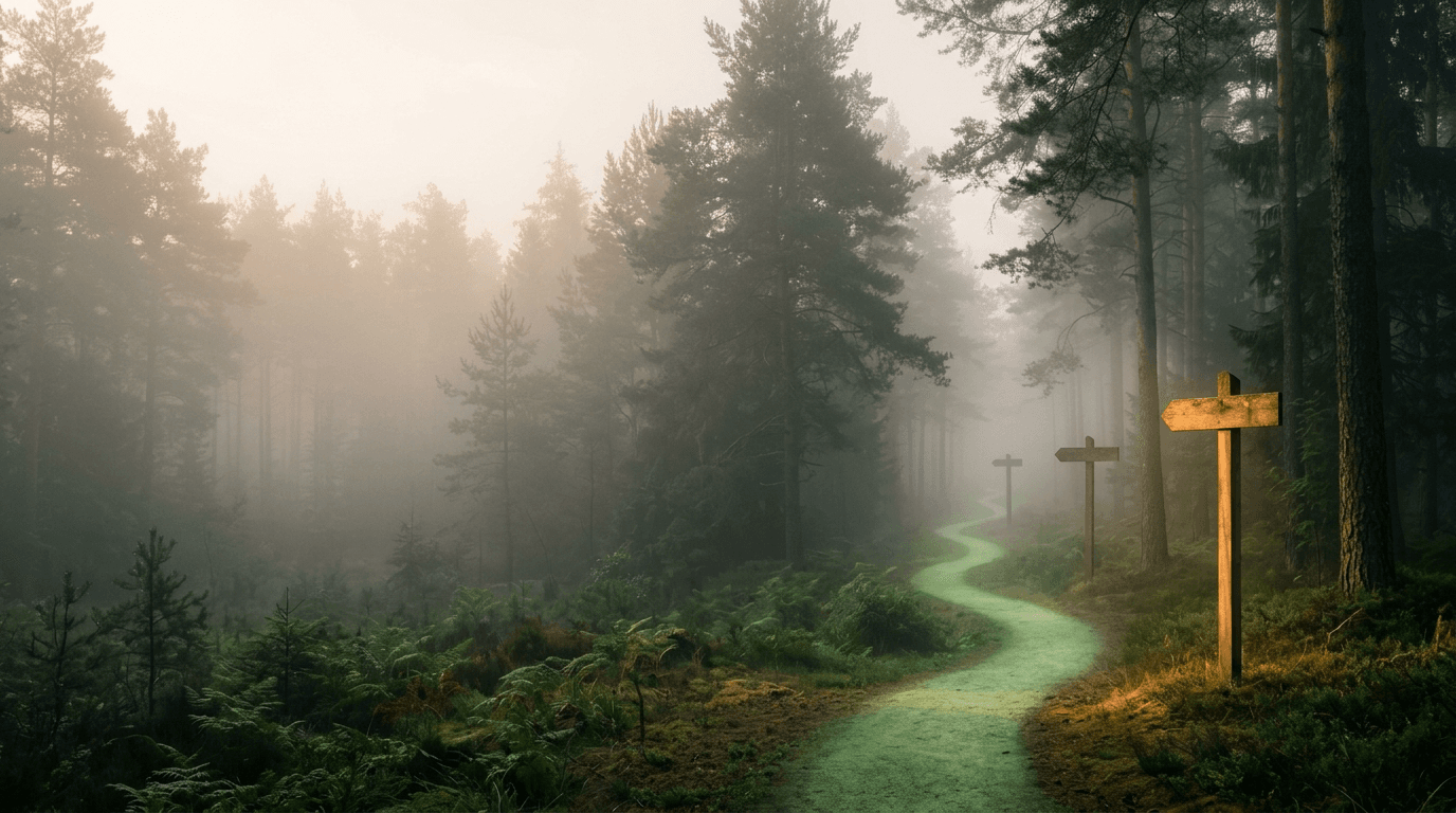 A lit path through a misty forest - being the business AI points customers to